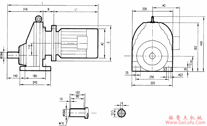 GRX97系列斜齿轮减速电机安装结构尺寸(图2)