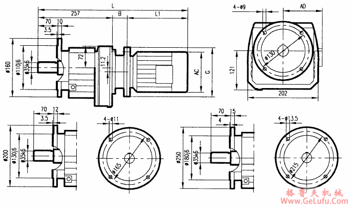 GRF57系列斜齿轮减速电机安装结构尺寸(图2)