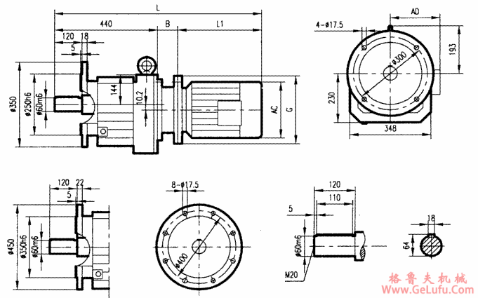 GRF97系列斜齿轮减速电机安装结构尺寸(图2)