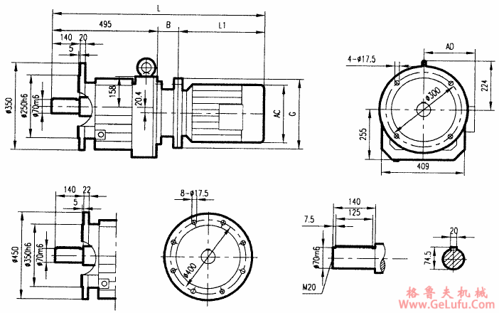 GRF107系列斜齿轮减速电机安装结构尺寸(图2)