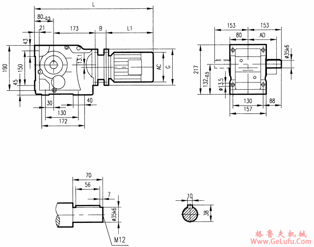 GK57型斜齿轮弧齿锥齿轮减速电机安装结构图尺寸(图2)