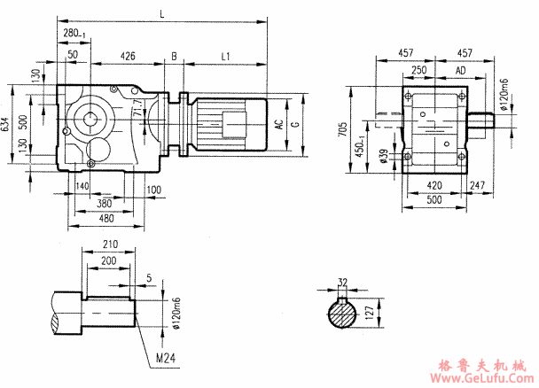 GK157型斜齿轮弧齿锥齿轮减速电机安装结构图尺寸(图2)