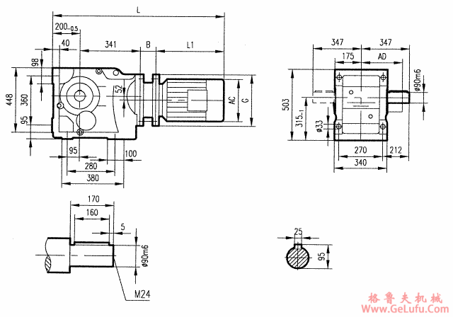 GK107型斜齿轮弧齿锥齿轮减速电机安装结构图尺寸(图2)