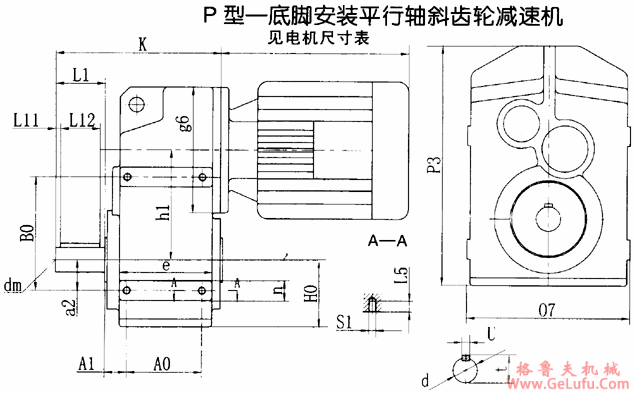 P37、P47、P67、P77、P87、P97、P107、P127、底脚安装平行轴斜齿轮减速机安装尺寸(图2)