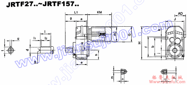 JRTF平行轴――斜齿轮减速电机安装尺寸(JRTF27..～JRTF157..，JRTFA27B..～JRTFA157B..)(图2)