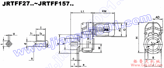 JRTF平行轴――斜齿轮减速电机安装尺寸(JRTFF27..～JRTFF157..，JRTFAF27..～JRTFAF157..)(图2)