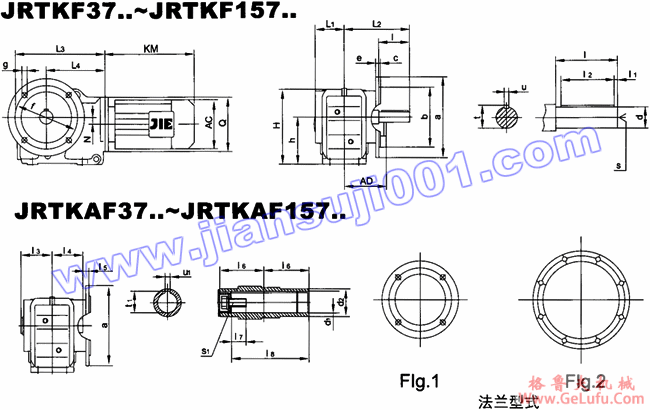 JRTK斜齿轮――伞齿轮减速机电机安装尺寸(JRTKF37..～JRTKF157..，JRTKAF37..～JRTKAF157(图2)