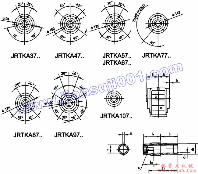 JRTK斜齿轮――伞齿轮减速机电机安装尺寸(JRTKA37..～JRTKA107..(图3)