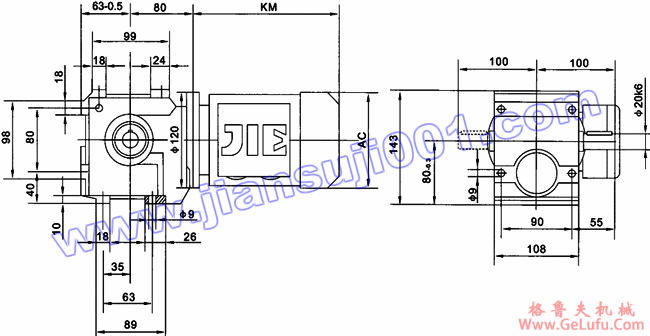 JRTS斜齿轮――蜗轮蜗杆减速电机安装尺寸（JRTS37..）(图2)
