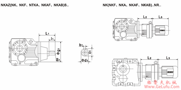 NK..S37、NK..S47、NK..S57、NK..S67、NK..S77、NK..S87、NK..S97、NK..S107、NK..S127、NK..S157、系列螺旋锥齿轮减速机安装尺寸(图2)