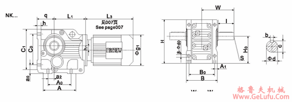 NK37、NK47、NK57、NK67、NK77、NK87、NK97、NK107、NK127、NK157、系列螺旋锥齿轮减速机安装尺寸(图2)