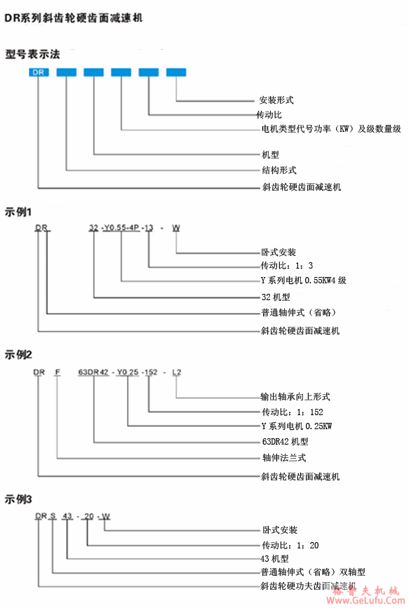 DR系列斜齿硬齿面减速机型号表示法(图2)