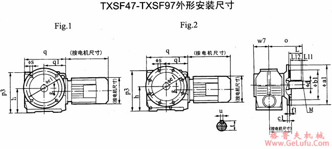 TXSF47-TXSF97斜齿轮―蜗轮减速电机外形安装尺寸(图2)