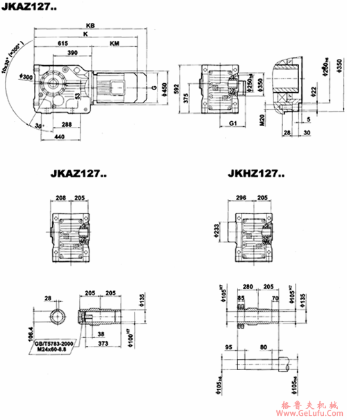 JK127..-JKHZ127..型减速电机外形安装尺寸(图5)