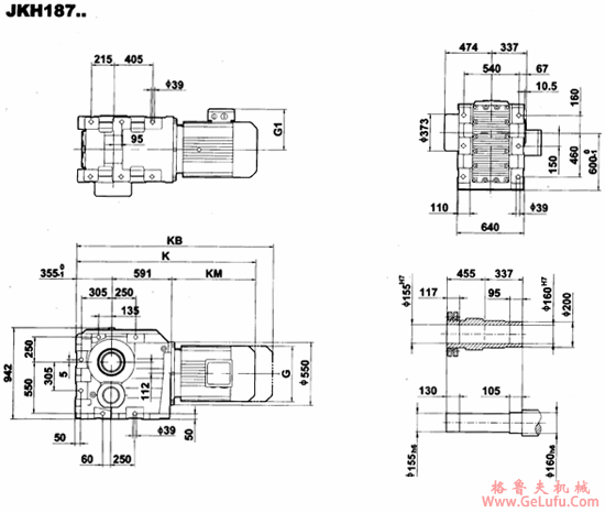 JK187..-JKH187..型减速电机外形安装尺寸(图3)