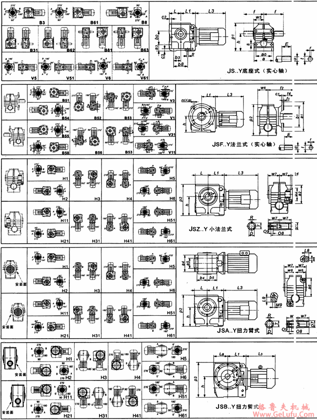 JS系列安装方位和尺寸图表（JS37-JS97）(图2)