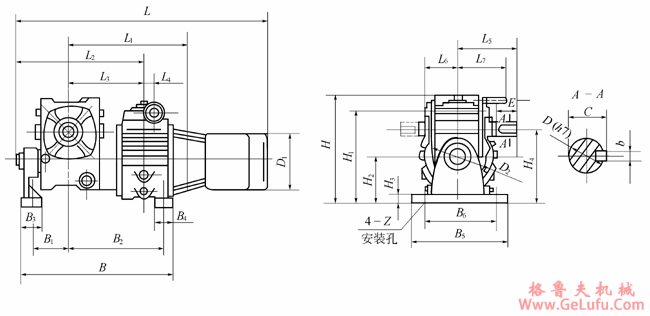 URX系列与蜗轮箱组合型的外形及安装尺寸(图2)