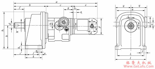 GPZH系列末端为斜齿轮减速、卧式安装的改型变速机外形及安装尺寸(图2)