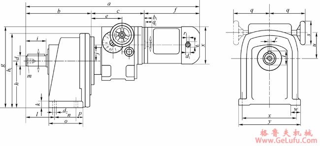 GPZH系列末端为斜齿轮减速、卧式安装的基本型变速机外形及安装尺寸(图2)