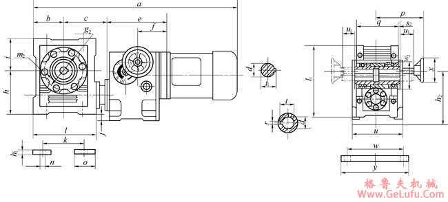 GPZH系列末端为蜗轮蜗杆减速、卧式安装的基本型变速机外形及安装尺寸(图2)