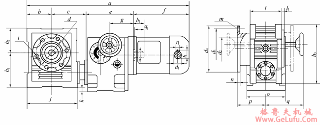 GPZH系列末端为蜗轮蜗杆减速、立式安装的基本型变速机外形及安装尺寸(图2)