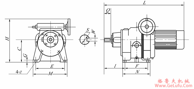W系列锥环式无级变速机式的外形安装尺寸(图2)