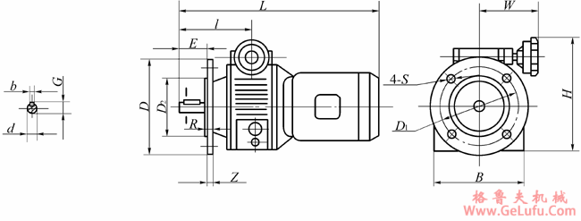 UD…B5系列(有法兰端盖无低脚)行星锥盘无级变速机外形及安装尺寸(图2)