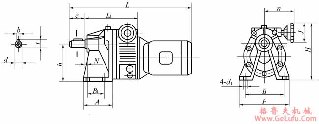 UD…40D型基本型与一级齿轮减速机组合外形及安装尺寸(图2)