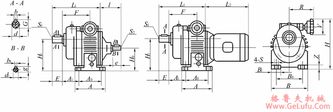 UD…B3(和B3S)-C-…型基本型与齿轮组合地脚式外形及安装尺寸(图2)