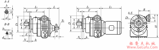 UD…B5-C…型基本型与齿轮组合法兰式外形及安装尺寸(图2)