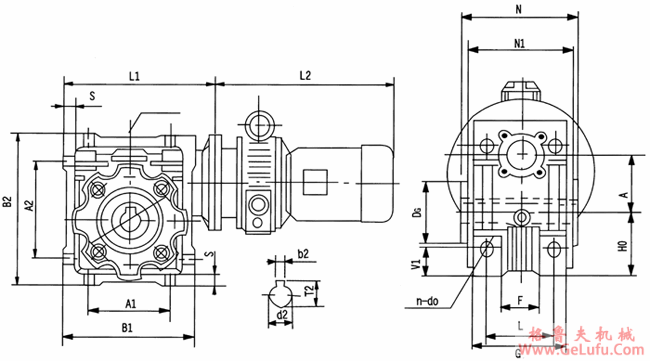 MB-WJ中空轴蜗轮减速机组合型的外型及安装尺寸(图2)