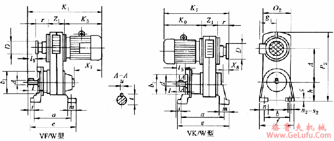 V型卧式变速机外形安装尺寸及性能参数(图2)