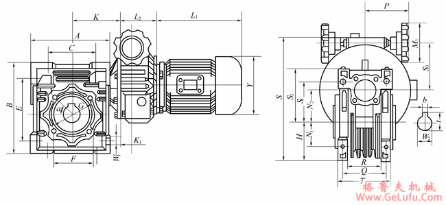 BWJ系列变速蜗杆减速机系列规格型号的外形及安装尺寸(图2)