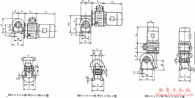 XB系列钢球无级变速机配一级蜗轮减速机的外形及安装尺寸(图2)