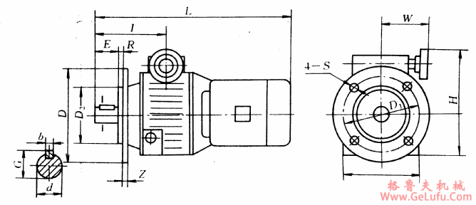 XB系列钢球无级变速机规格型号的外形及安装尺寸(图2)