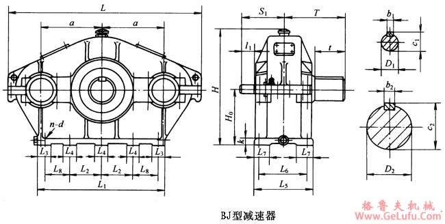 BJ80、BJ90、BJ105、BJ125、BJ145、BJ175、BJ215、BJ255、BJ300、BJ350、BJ400、BJ450、BJ500、BJ550、BJ600、BJ670、BJ750、BJ840、BJ950、BJ1070型三环减速机外形及安装尺寸(图2)