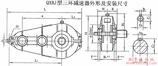 QXBJ250、QXBJ320、QXBJ400、QXBJ500、QXBJ630型三环减速机外形及安装尺寸(图2)
