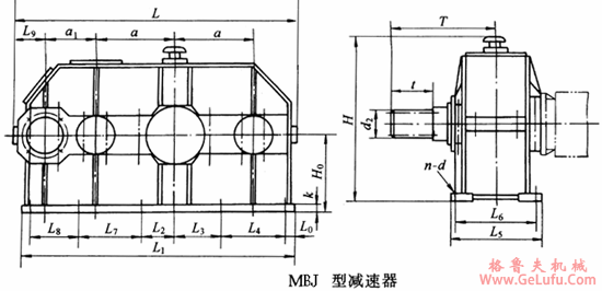 MBJ350、MBJ400、MBJ500、MBJ550、MBJ600型三环减速机外形及安装尺寸(图2)