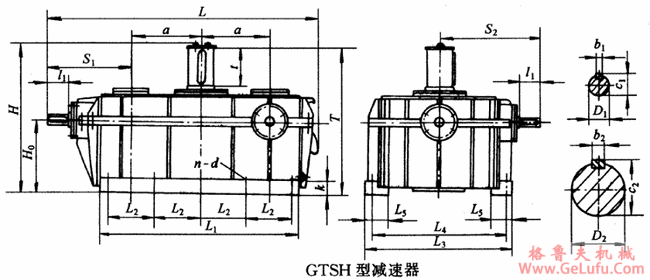 GTSH300、GTSH350、GTSH400、GTSH450型三环减速机型式与主要尺寸YB/T79-1995(图2)