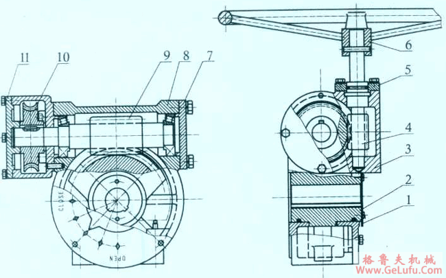 XJ系列双级蜗轮蜗杆传动阀门减速机结构简介及外形安装尺寸(图2)