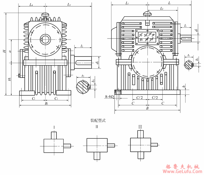 剖分式PWO400、PWO450、PWO500、PWO560、PWO630、PWO710、型平面二次包络环面蜗杆减速机主要尺寸（GB/T16449-1996）(图2)