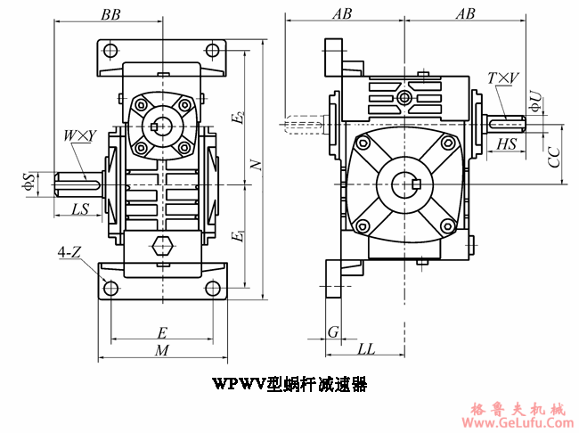 WPWV型蜗轮蜗杆减速机主要尺寸(图2)