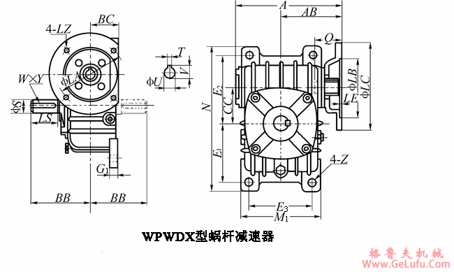 WPWDX型蜗轮蜗杆减速机主要尺寸(图2)