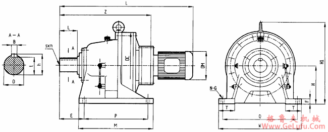 二级卧式直联型外形安装尺寸 图表FWED型8165/09～8255/19(图2)