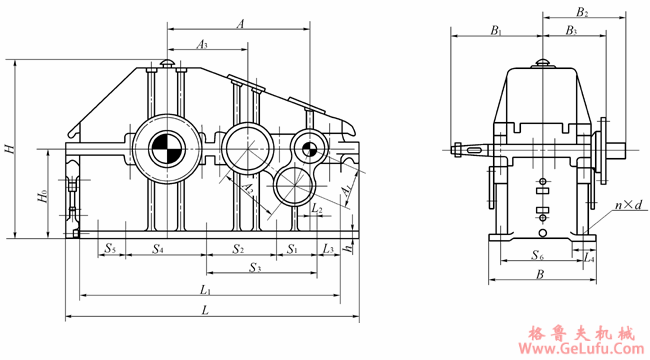 ZQD400、ZQ500、ZQ650、ZQ850、ZQ1000型减速机的外形尺寸(图2)