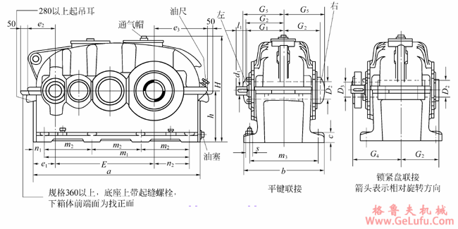 SDA160、SDA180、SDA200、SDA225、SDA250、SDA280、SDA320、SDA360、SDA400、SDA450、SDA500、SDA560、SDA630、SDA710、SDA800型圆柱齿轮减速机外形及安装尺寸(图2)