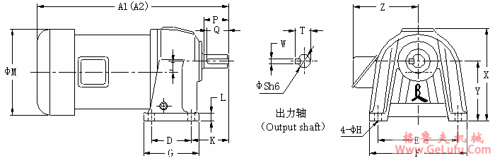 CH型卧式单相--三相齿轮减速马达的外型尺寸图(图2)