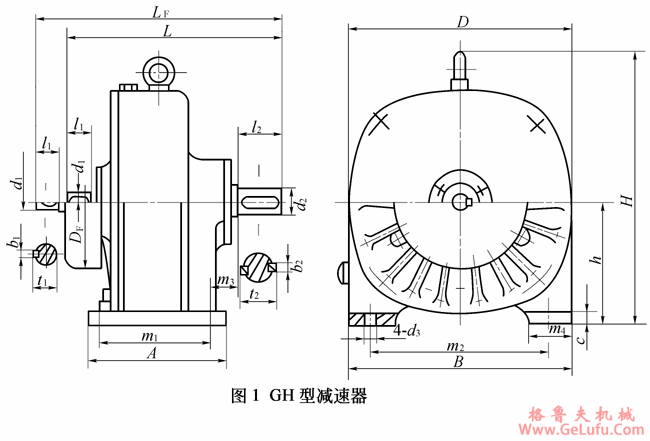 GH100、GH120、GH150、GH180、GH220、GH270型滚柱活齿减速机型式及主要尺寸JB/T6137-1992 (图2)
