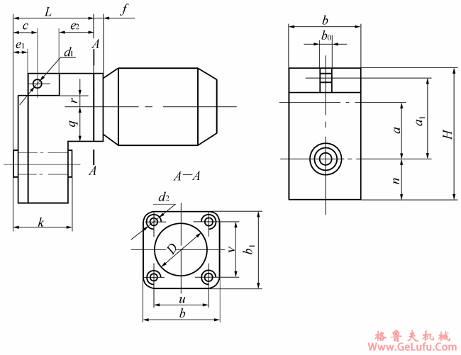 QS06、QS08、QS10、QS12、QS16、型起重机“三合一”运行机构用减速机的外形尺寸和安装尺寸(ZBJI19027)(图2)