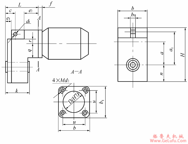 QS型起重机“三合一”运行机构用减速机的安装型式及标记示例ZB JI19027(图2)
